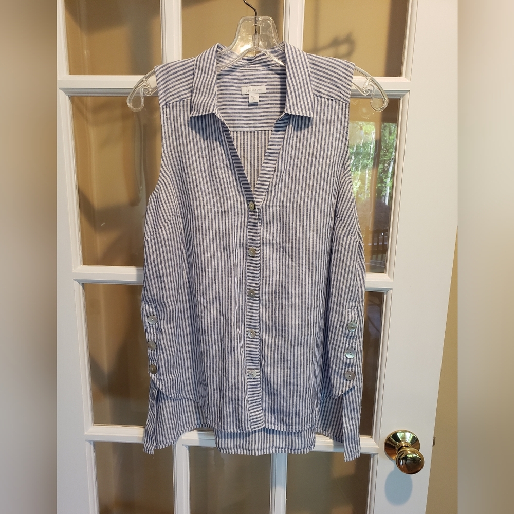 J. Jill Blue & White Striped Sleeveless Button-Down Tunic Size: SP